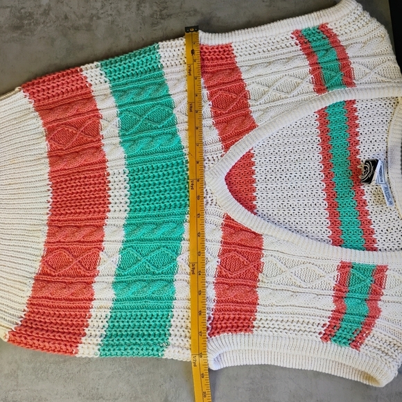Vintage L Simbury Striped Cable Knit Sweater Vest Grandmacore Size Medium - Picture 12 of 13